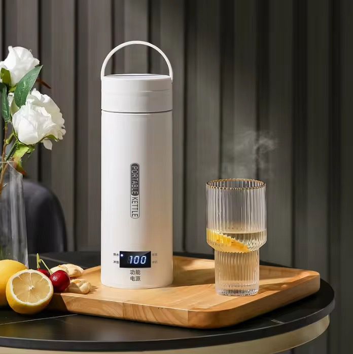 PORTABLE KETTLE Digital Electric Travel Kettle, 500ML Insulated Water Heater with LCD Display, Keep Warm Function, White