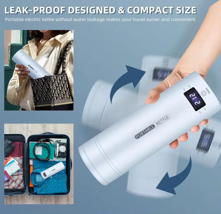 PORTABLE KETTLE Digital Electric Travel Kettle, 500ML Insulated Water Heater with LCD Display, Keep Warm Function, White