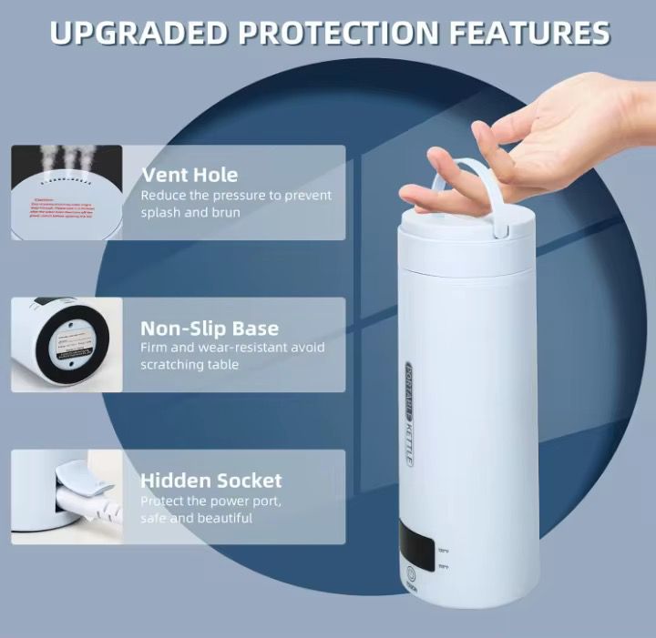 PORTABLE KETTLE Digital Electric Travel Kettle, 500ML Insulated Water Heater with LCD Display, Keep Warm Function, White