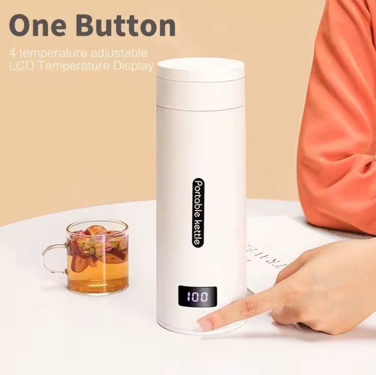 PORTABLE KETTLE Digital Electric Travel Kettle, 500ML Insulated Water Heater with LCD Display, Keep Warm Function, White