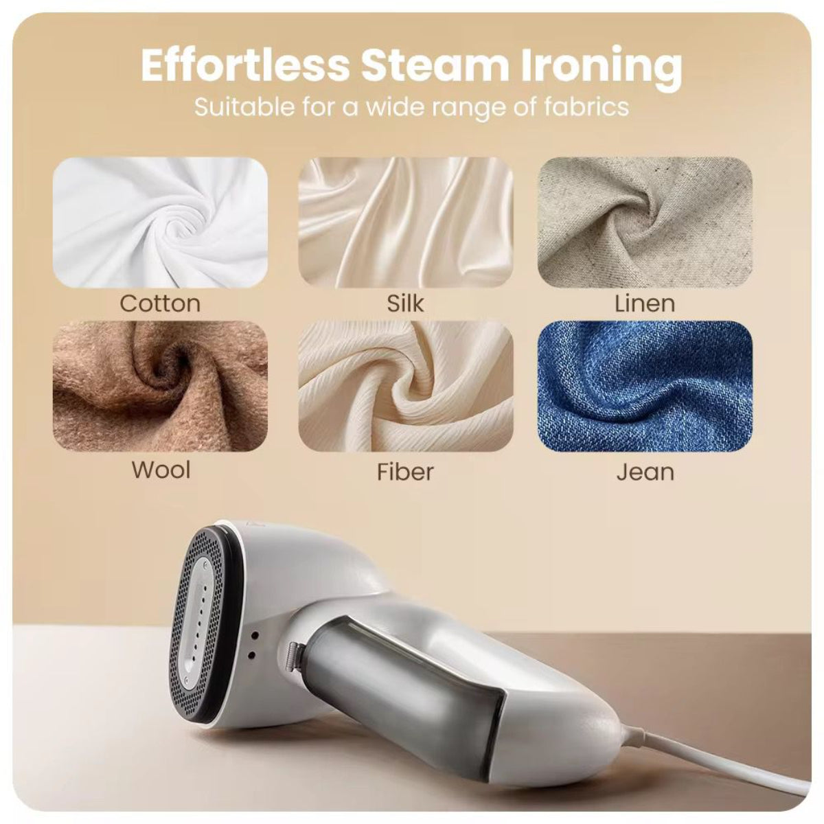 Portable Handheld Garment Steamer Iron, 95ml Removable Water Tank, Vacuum Suction Technology, White