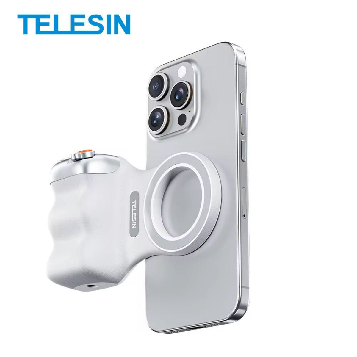 Magnetic Phone Camera Grip, 8x Strong Magnetic Force, One-Handed Control with Bluetooth Remote, Silver