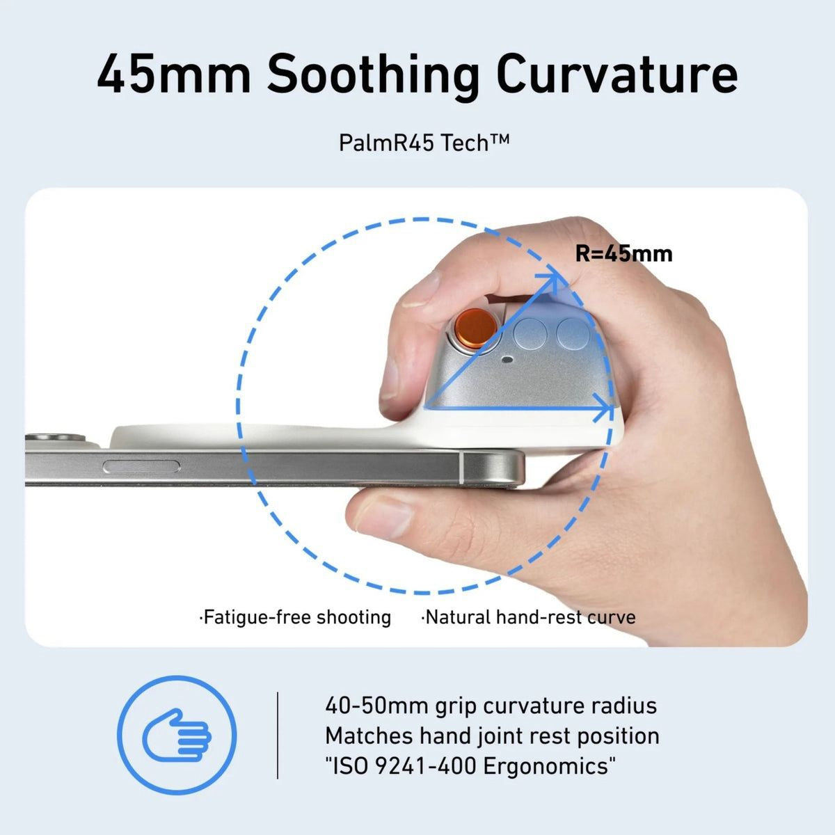 Magnetic Phone Camera Grip, 8x Strong Magnetic Force, One-Handed Control with Bluetooth Remote, Silver