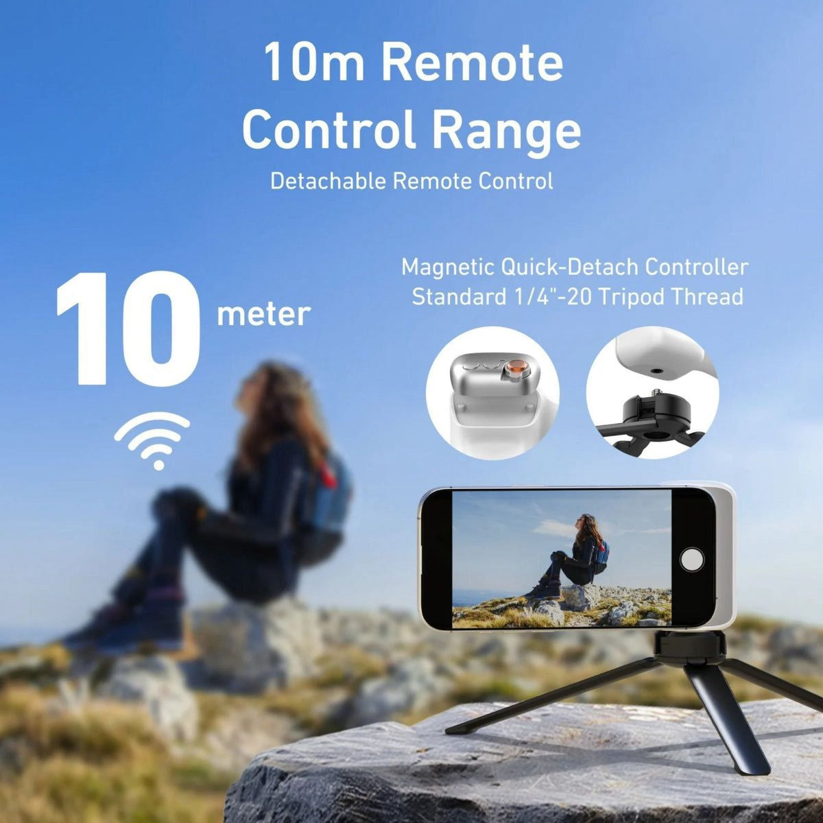 Magnetic Phone Camera Grip, 8x Strong Magnetic Force, One-Handed Control with Bluetooth Remote, Silver
