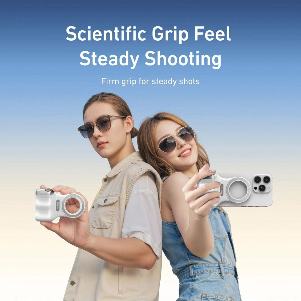Magnetic Phone Camera Grip, 8x Strong Magnetic Force, One-Handed Control with Bluetooth Remote, Silver