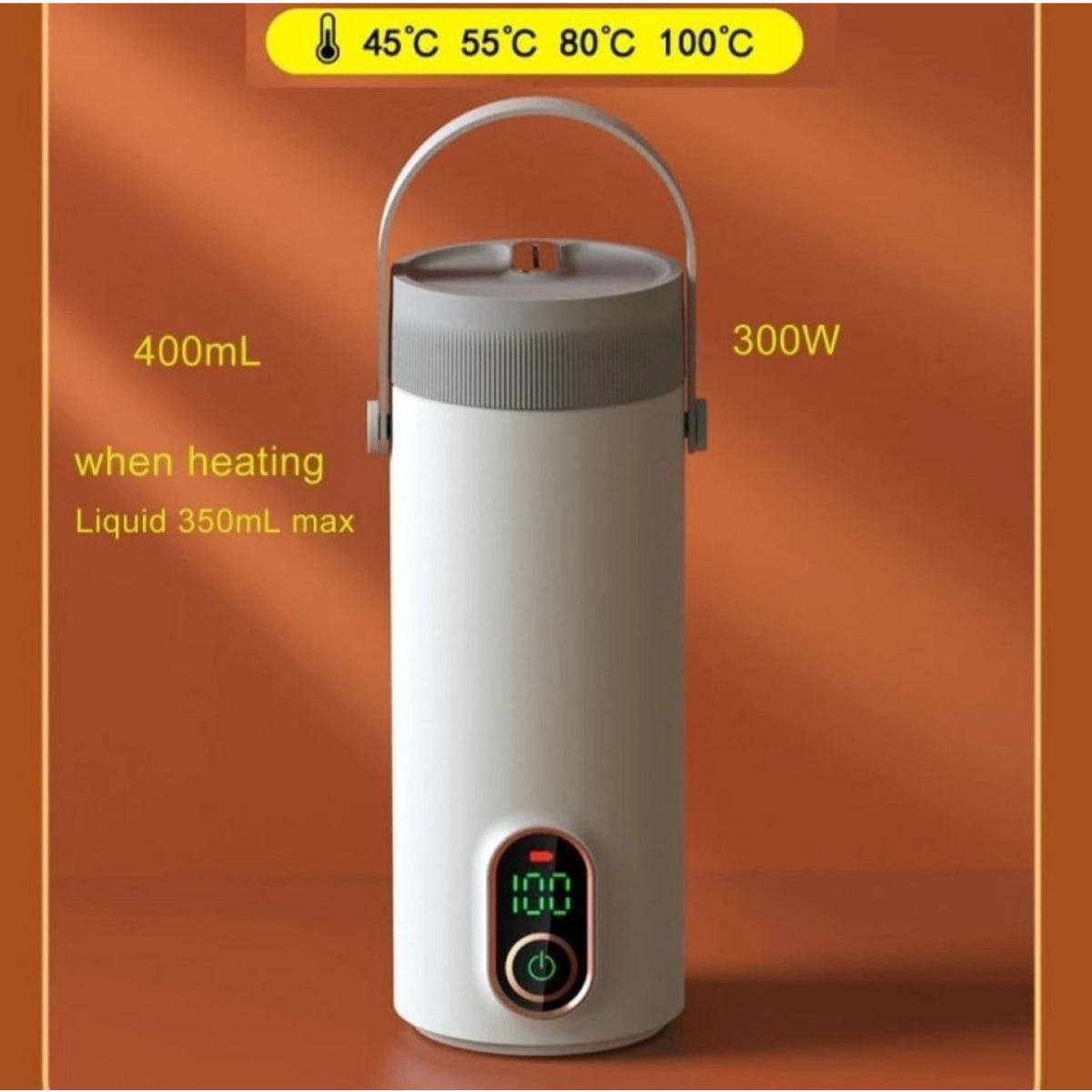 Portable Electric Travel Kettle, 400ml Capacity, 300W, Digital Display, 4 Temperature Settings, White