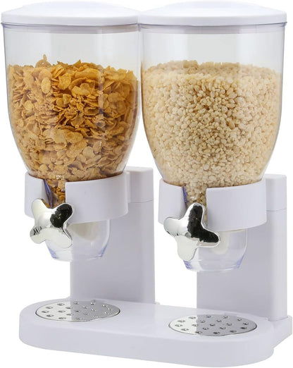 Airtight Cereal Indispensable Dry Food Dispenser Storage Box 20lbs Cereal Dispenser Wall Mounted Single Double Cereal Dispenser (WHITE)