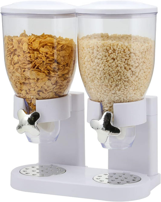 Airtight Cereal Indispensable Dry Food Dispenser Storage Box 20lbs Cereal Dispenser Wall Mounted Single Double Cereal Dispenser (WHITE)