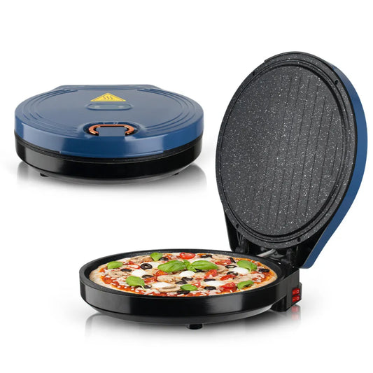 Electric Pizza Maker, 1800W, 180-Degree Opening, 30cm Cooking Surface, Thermostat Control, Blue