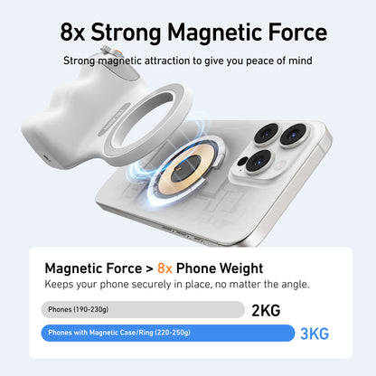 Magnetic Phone Camera Grip, 8x Strong Magnetic Force, One-Handed Control with Bluetooth Remote, Silver