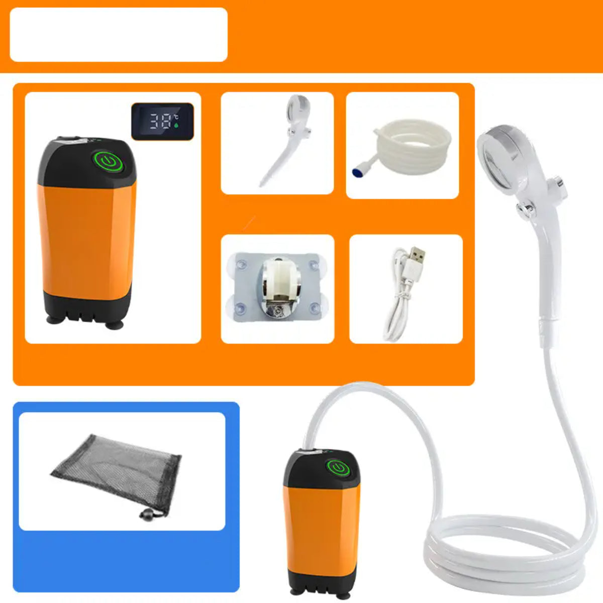 Portable Electric Camping Shower with Digital Temperature Display, USB Rechargeable Pump, Outdoor Shower Head for Hiking, Travel, Beach: Buy Online at Best Price in UAE - Amazon.ae