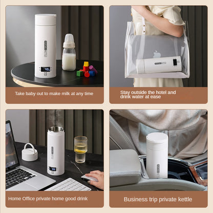 PORTABLE KETTLE Digital Electric Travel Kettle, 500ML Insulated Water Heater with LCD Display, Keep Warm Function, White
