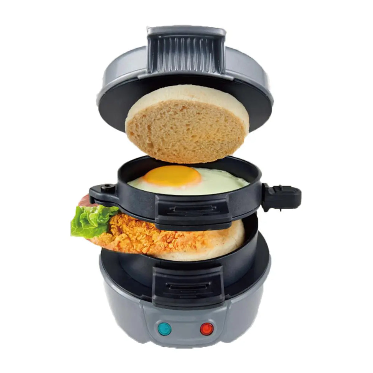 3-in-1 Electric Breakfast Sandwich Maker, Hamburger Grill Machine, Non-Stick Cooking Plates, Red and Black