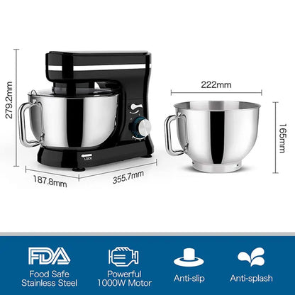 1000W Kitchen Stand Mixer, 4Qt Stainless Steel Mixing Bowl, 3 Attachments Whisk, Dough Hook, Beater), 8 Speed Electric Food Mixer for Baking, Cooking, and Kneading