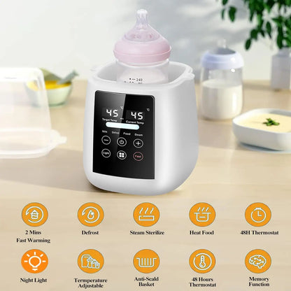 Digital Baby Bottle Warmer and Steriliser, 9-in-1 Multi-Function with LCD Display, Fast Warming, Steam Sterilisation, Food Heating, 48H Thermostat