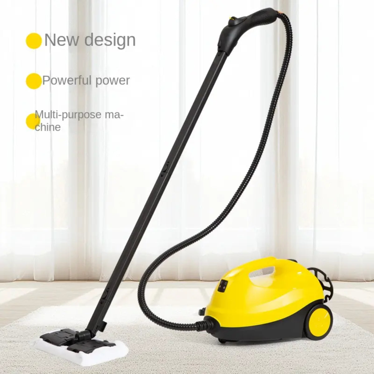 Multi-Purpose Steam Cleaner, 1000W, 250ml Tank, 40-Second Heat-Up, Chemical-Free Cleaning for Floors and Surfaces, Yellow and Black