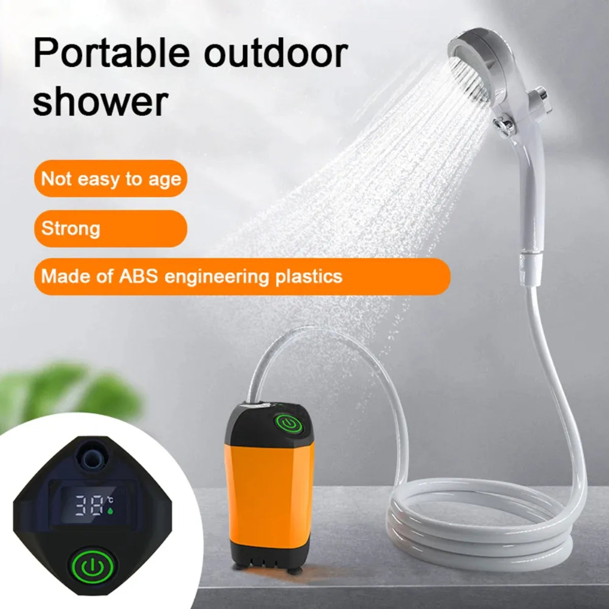 Portable Electric Camping Shower with Digital Temperature Display, USB Rechargeable Pump, Outdoor Shower Head for Hiking, Travel, Beach: Buy Online at Best Price in UAE - Amazon.ae