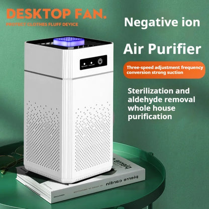Desktop Air Purifier with Negative Ion Technology, 3-Speed Settings, LED Indicator, White