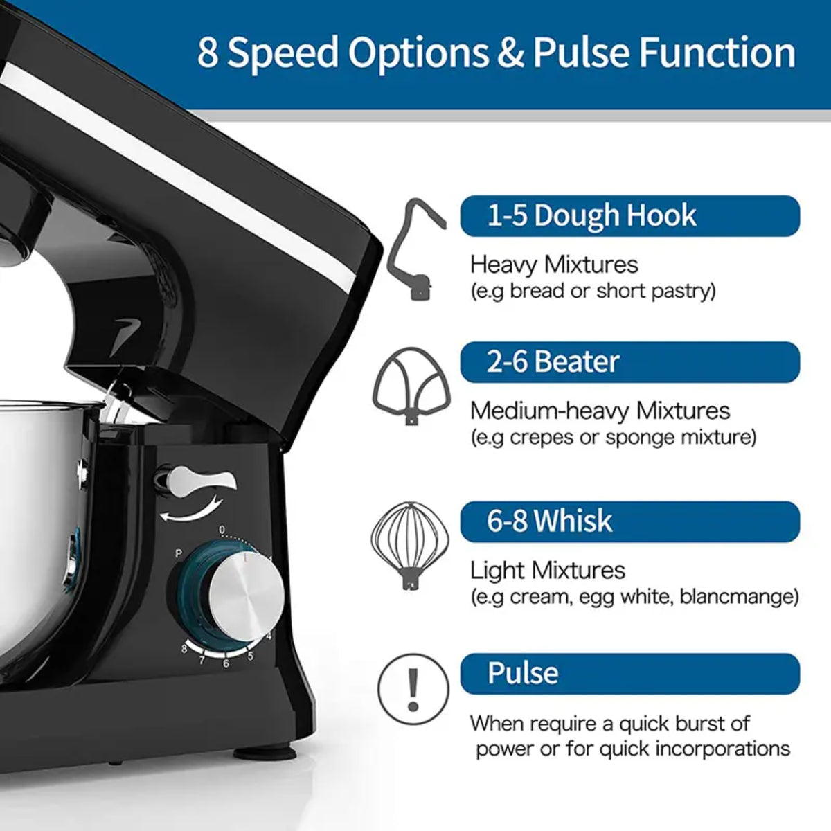 1000W Kitchen Stand Mixer, 4Qt Stainless Steel Mixing Bowl, 3 Attachments Whisk, Dough Hook, Beater), 8 Speed Electric Food Mixer for Baking, Cooking, and Kneading