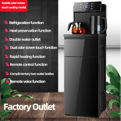 Smart Water Dispenser, Dual Water Outlet, Touch Screen Display, Remote Control with Voice Function, Heat Preservation, Rapid Heating, Two Water Bottles, Black