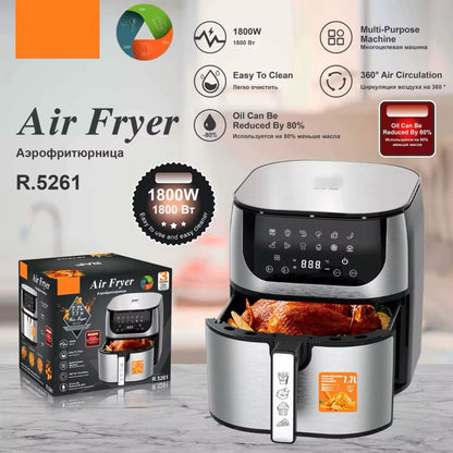 Digital Air Fryer, 7.7L Capacity, 1800W, 12 Presets, LED Touch Screen, Stainless Steel, Window View, Auto Shut-off