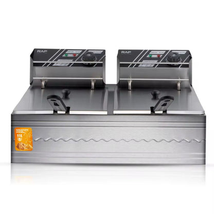 Commercial Double Deep Fryer, 5.5L + 5.5L Capacity, Stainless Steel Electric Fryer with Temperature Control