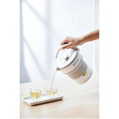 Foldable Electric Kettle, 600ml, 850W, Portable Travel Design, Digital Touch Display with Temperature Control, White and Grey