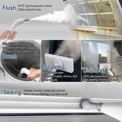 Multi-Function Steam Cleaner, 105°C High-Temperature, 2.6 Bar Pressure, with Brush Head and Glass Scraper for Home Appliances