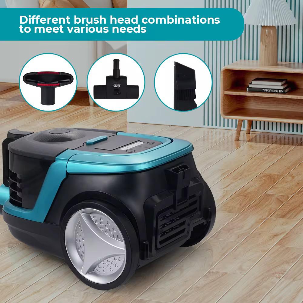 Bagless Vacuum Cleaner, 2500W, Remote Control Handle, 4.5m Cord, LED Display, Automatic Cord Retraction, Black/Turquoise