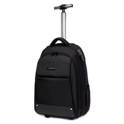 Rolling Laptop Backpack with Telescopic Handle, Waterproof Business Travel Bag, Large Capacity Multi-functional Wheeled Rucksack, Black