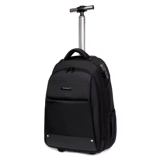 Rolling Laptop Backpack with Telescopic Handle, Waterproof Business Travel Bag, Large Capacity Multi-functional Wheeled Rucksack, Black