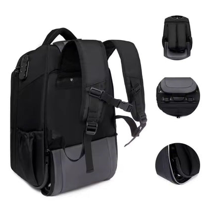 Rolling Laptop Backpack with Telescopic Handle, Waterproof Business Travel Bag, Large Capacity Multi-functional Wheeled Rucksack, Black