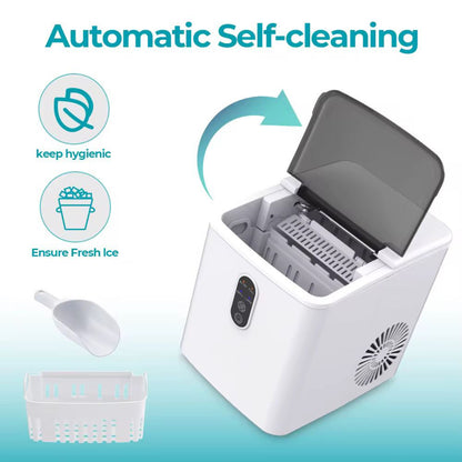 24H Portable Ice Maker Self-Cleaning Countertop Ice Machine 2 Sizes Bullet Ice Cubes for Home Kitchen Office Bar Party, White