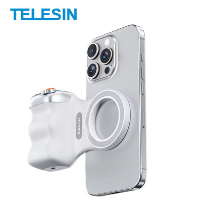 Magnetic Phone Camera Grip, 8x Strong Magnetic Force, One-Handed Control with Bluetooth Remote, Silver