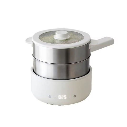 Electric Hot Pot with Detachable Stainless Steel Inner Pot, Multi-Function Mini Portable Cooker, White