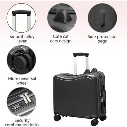 Kids Travel Trolley Suitcase, Ride-On Luggage with Cat Ears Design, Security Lock, Mute Wheels,