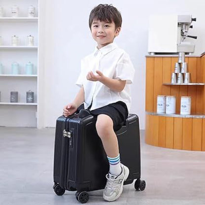 Kids Travel Trolley Suitcase, Ride-On Luggage with Cat Ears Design, Security Lock, Mute Wheels,