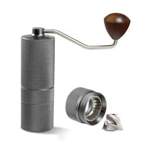 Manual Coffee Grinder with Stainless Steel Burr, Al-Alloy Body, Wood Handle, Portable Hand Mill