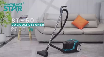 Bagless Vacuum Cleaner, 2500W, Remote Control Handle, 4.5m Cord, LED Display, Automatic Cord Retraction, Black/Turquoise